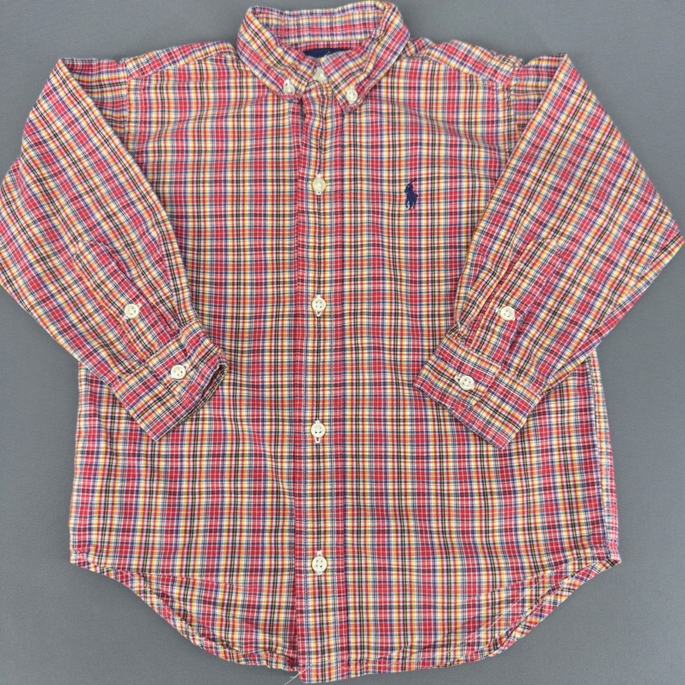 Ralph Lauren Kids Plaid Button Down Shirt Long Sleeve Polo Pony Logo 3T